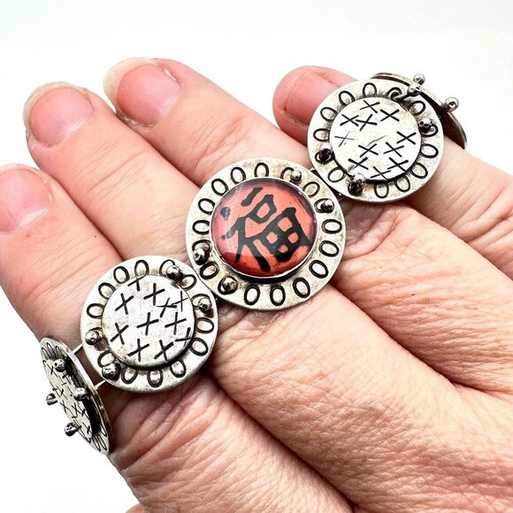 Antique Vintage Asian Happiness Bracelet Sterling Silver Chinese Character - Picture 5 of 6